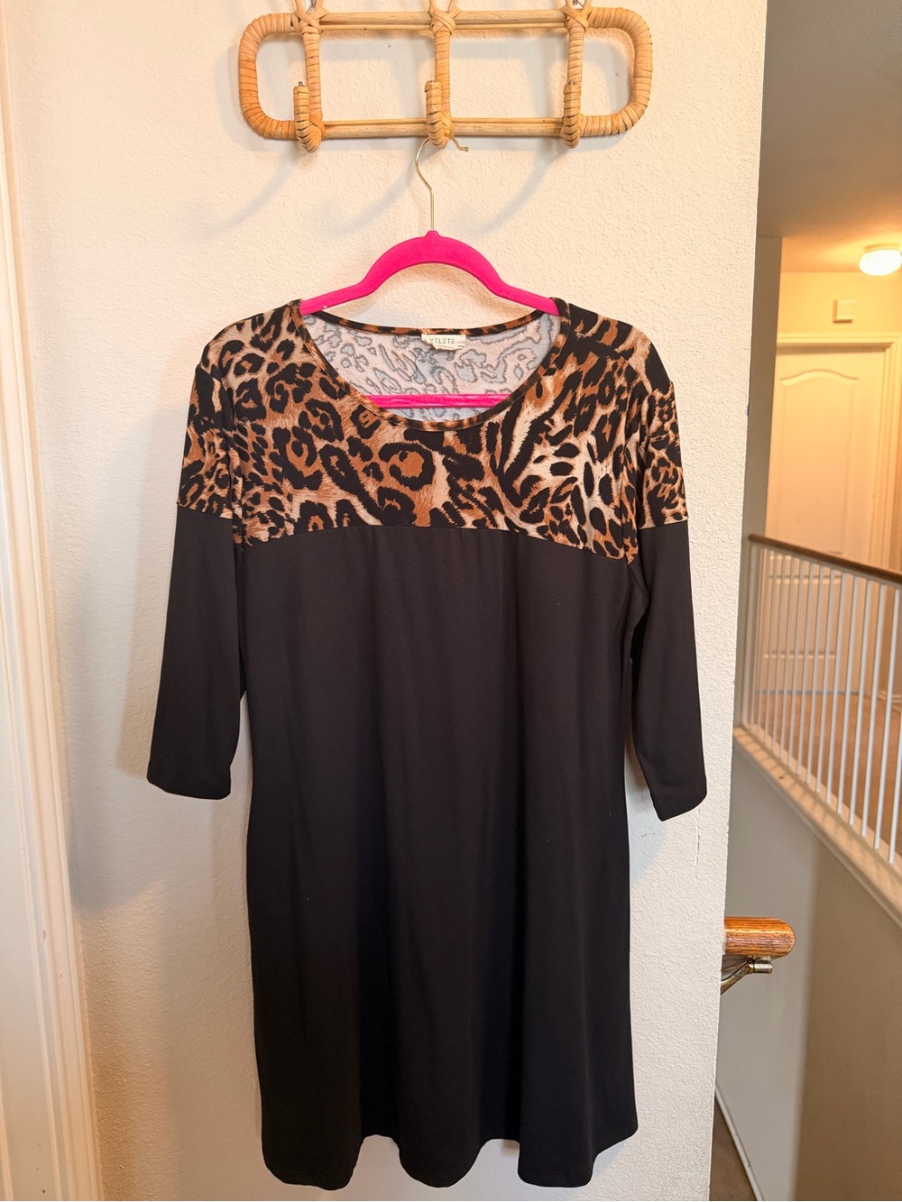 Yelete Black Dress with Leopard Yoke